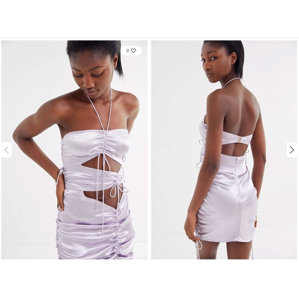 For Love & lemons Lavender Metallic Ruched Cut-Out Halter Dress Purple Bodycon